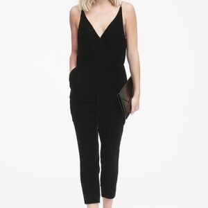 Banana Republic Black Velvet Cropped Leg Jumpsuit